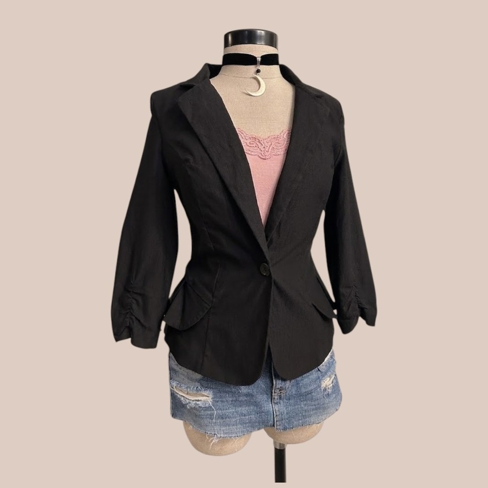 Black Blazer Jacket Fitted SMALL Office Siren Preppy Professional Fitted